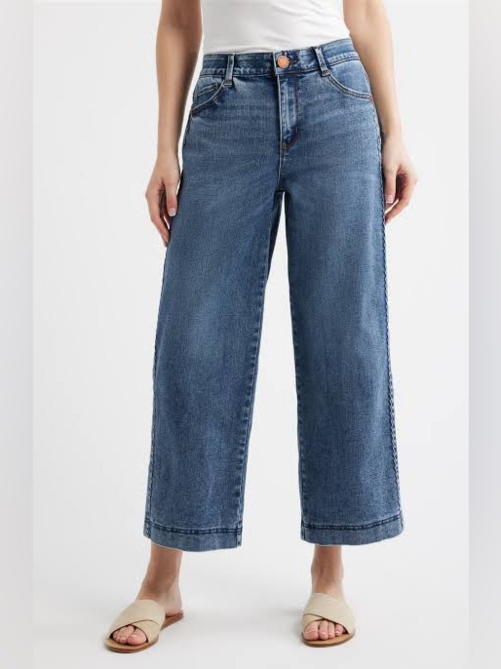 Royalty YMI Wide-Leg Mid-Rise Cropped Jeans Tummy Control Stretch Denim 14